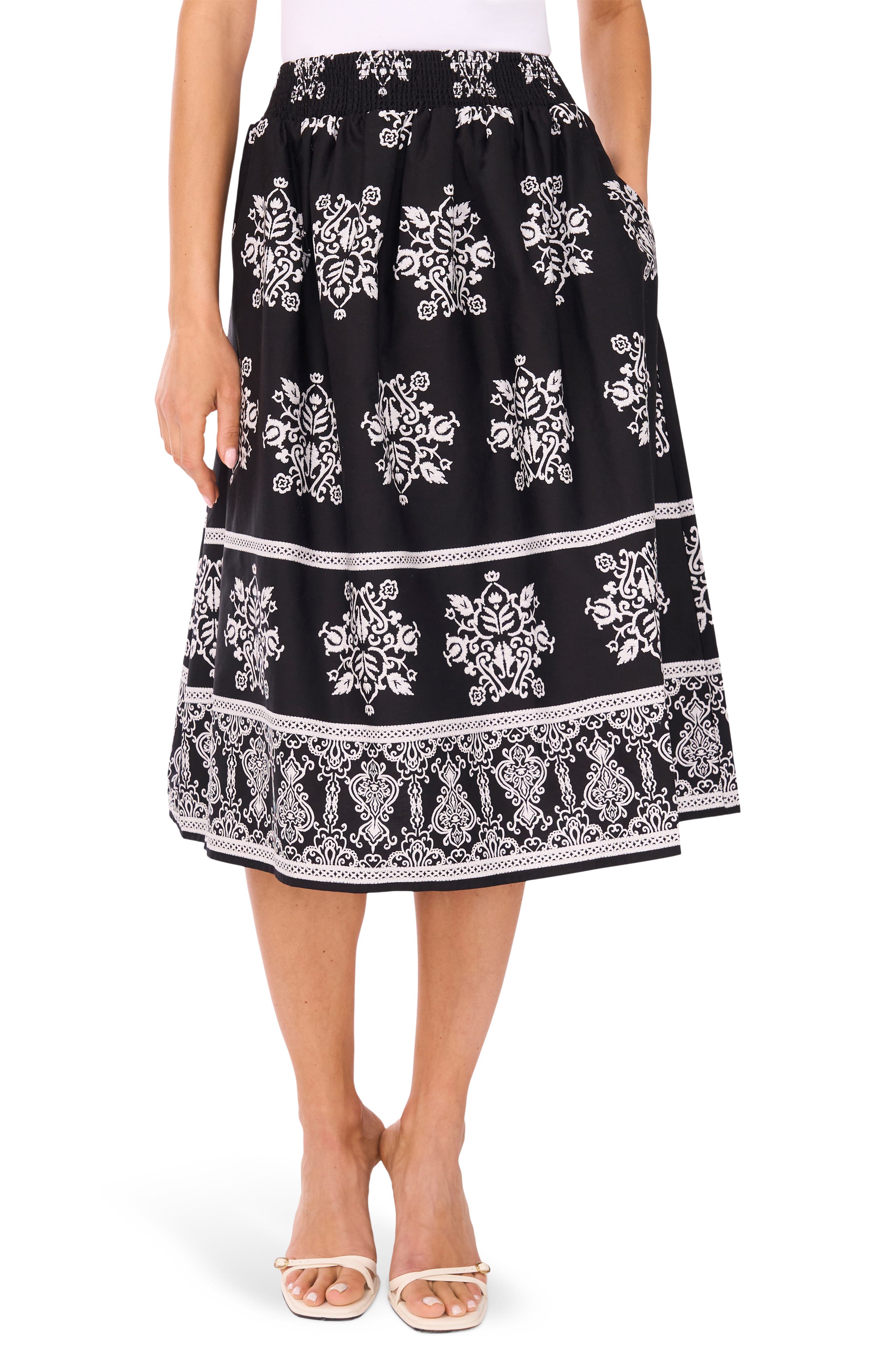 CeCe Cotton Poplin A-Line Midi Skirt