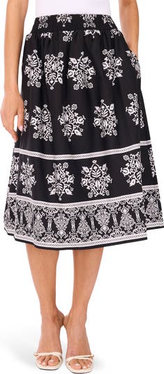 CeCe Cotton Poplin A-Line Midi Skirt | Nordstromrack