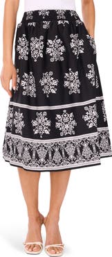 CeCe Cotton Poplin A-Line Midi Skirt
