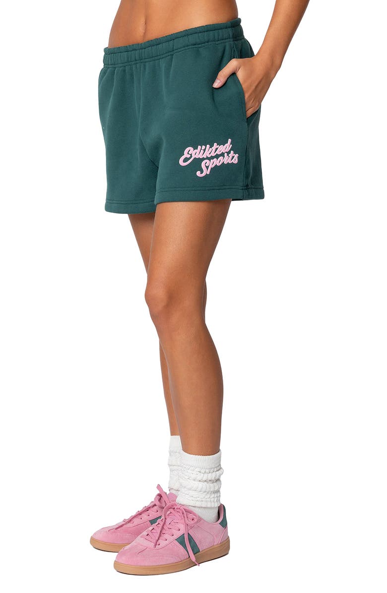 EDIKTED So Sporty Sweat Shorts, Alternate, color, Green