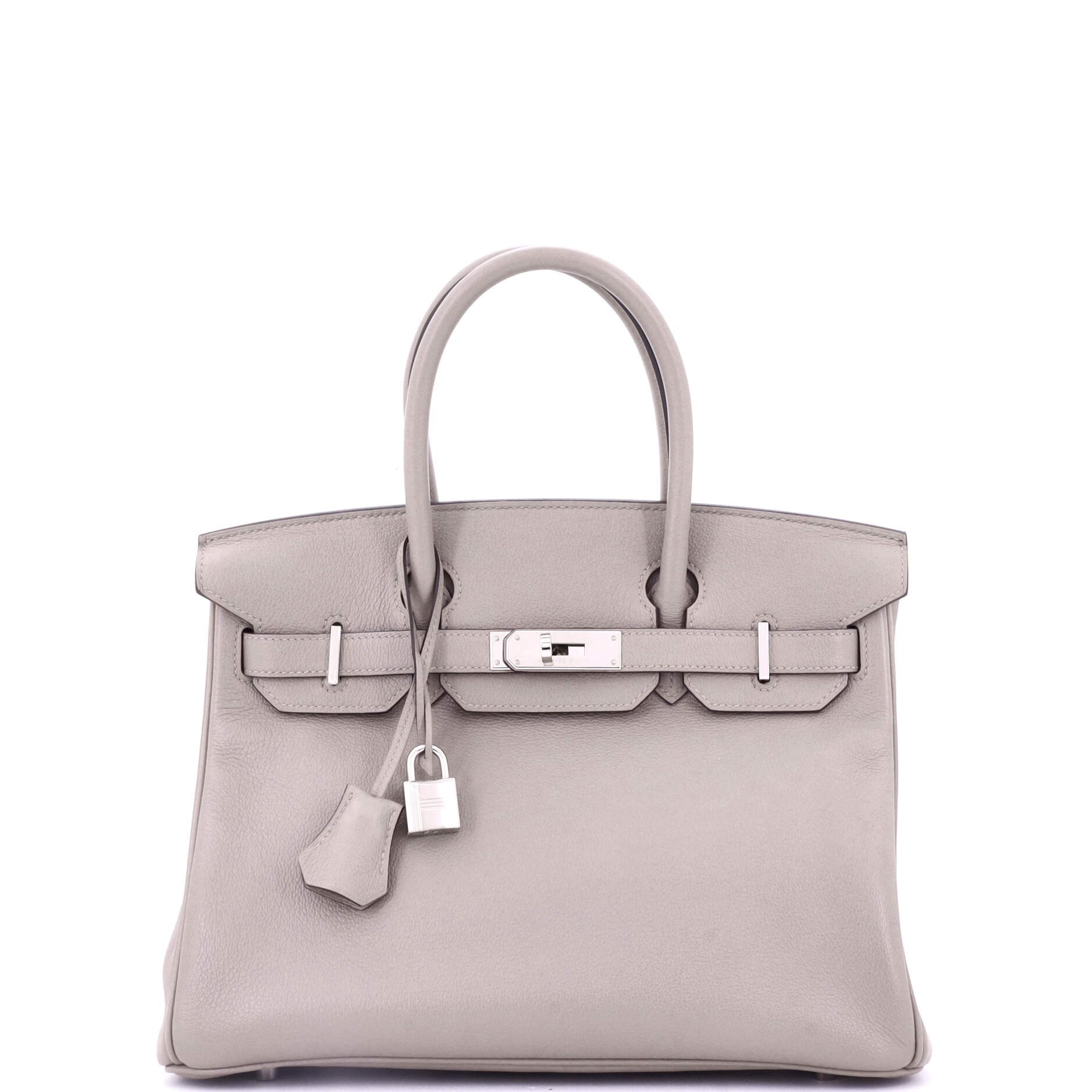 Pre-Owned Hermes Birkin Handbag Grey Novillo with Palladium Hardware 30, Main, color, 