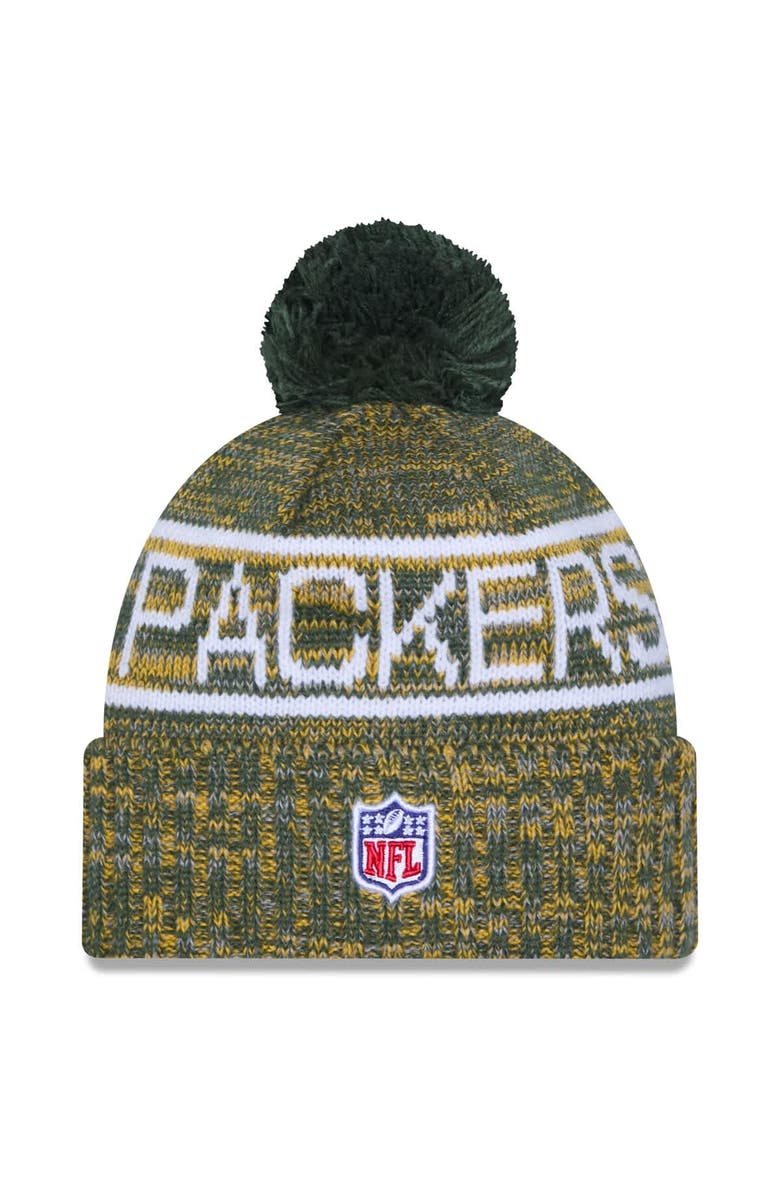 New Era Men's New Era Green Green Bay Packers 2025 Sideline Cold Weather Cuffed Knit Hat with Pom, Alternate, color, Green