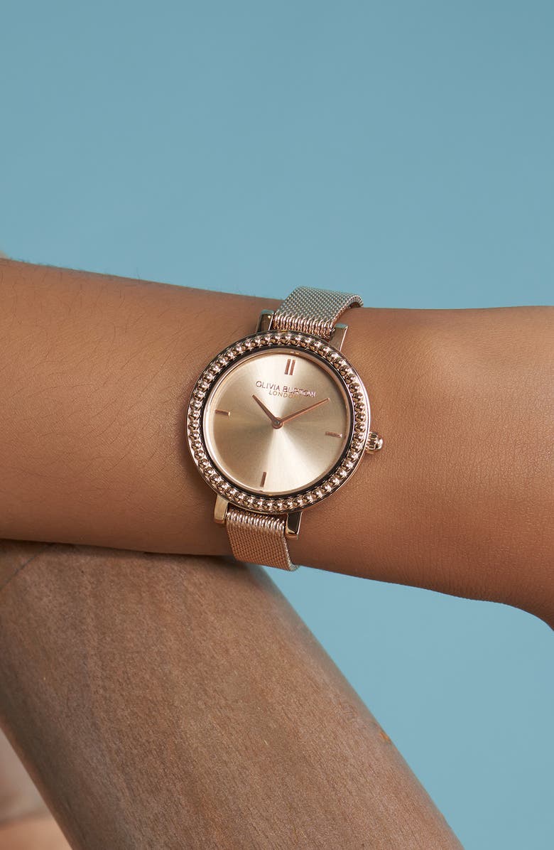 Olivia Burton Vintage Bead Mesh Bracelet Watch, 30.5mm, Alternate, color, Blush