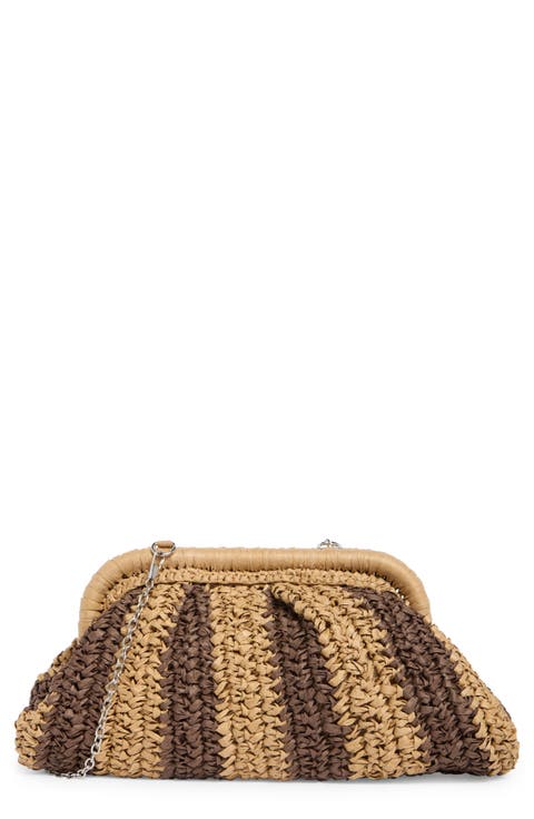 Stripe Raffia Clutch