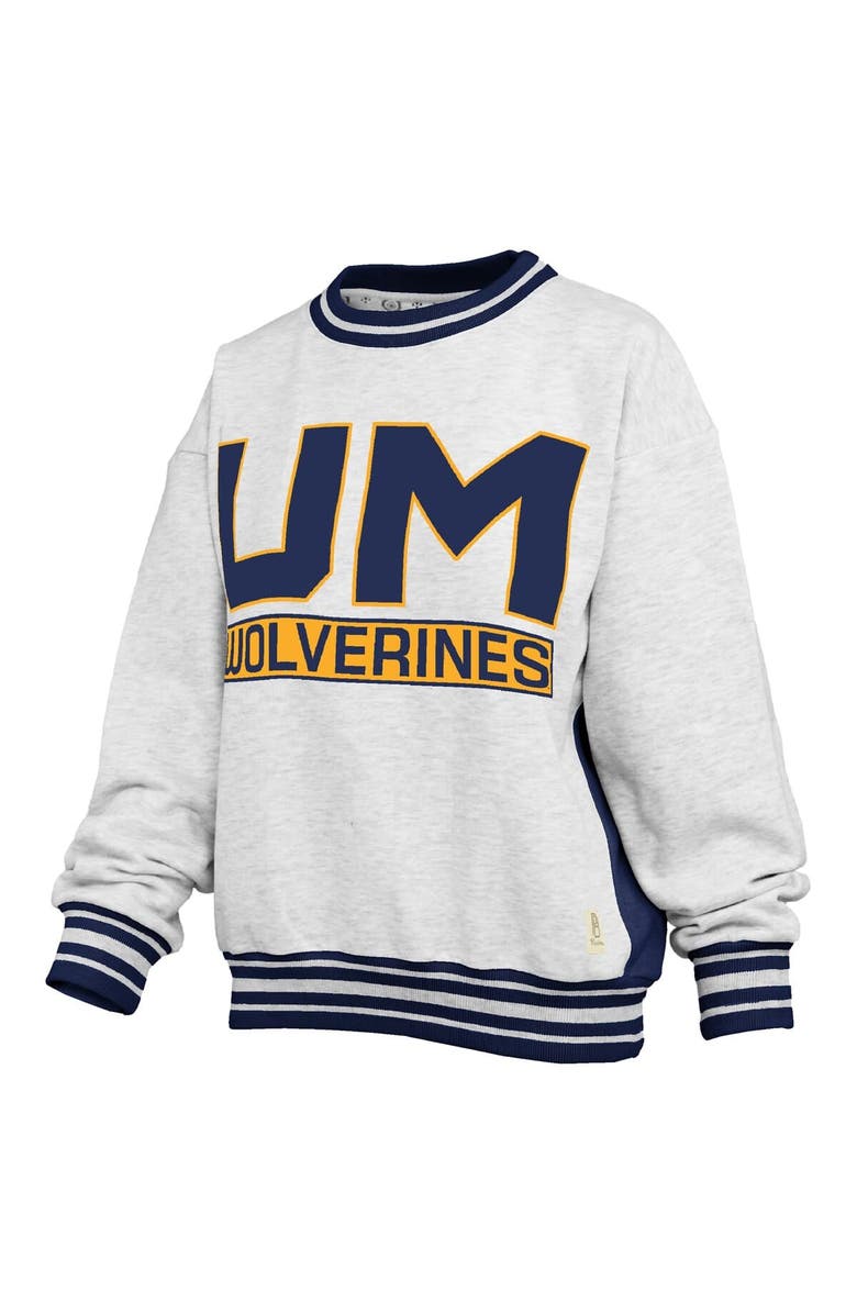 PRESSBOX Women's Pressbox Heather Gray/Navy Michigan Wolverines Endzone Crewneck Sweatshirt, Alternate, color, Heather Gray