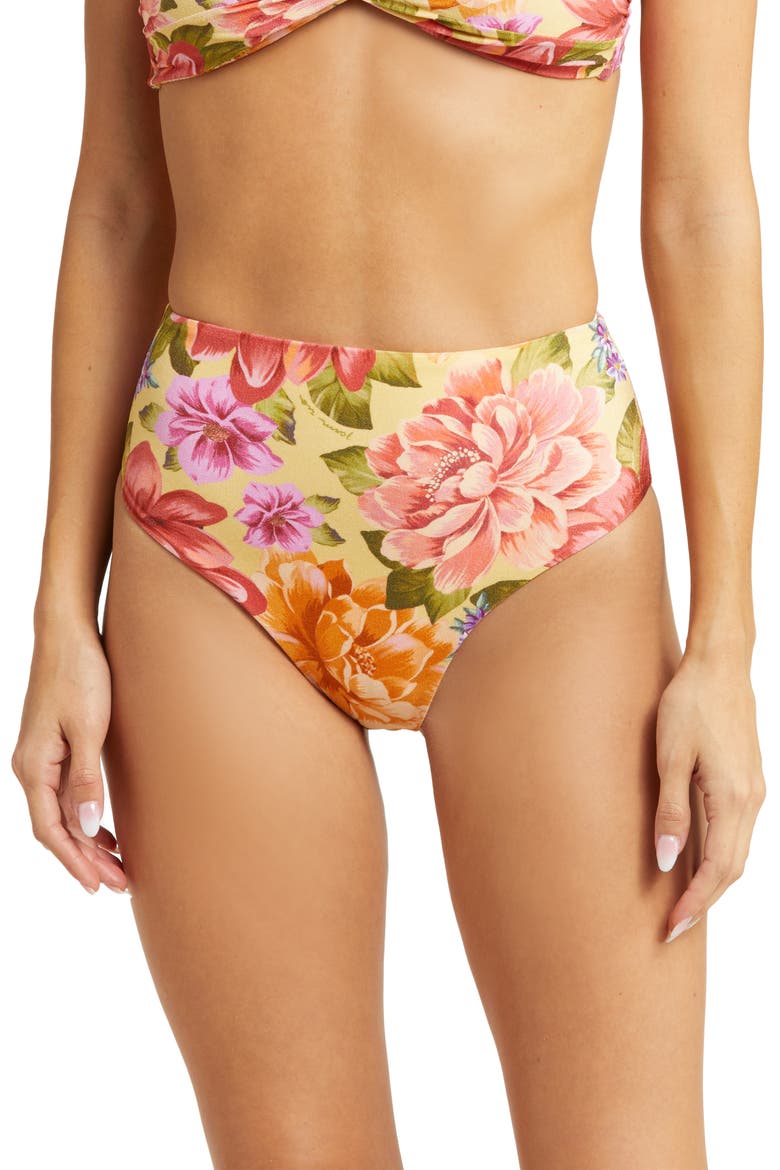 Lia Floral High Waist Bikini Bottoms, Main, color, LIA YELLOW