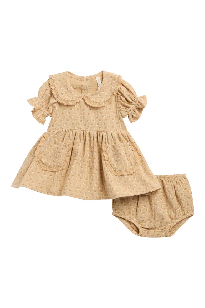Kids' Marisol Lace Trim Organic Cotton Dress & Bloomers Set, Main, color, BUTTERSCOTCH