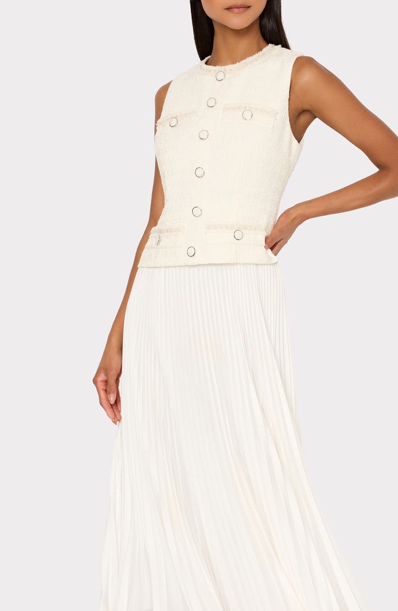 Milly Bouclé Mixed Media Dress, Alternate, color, Ecru