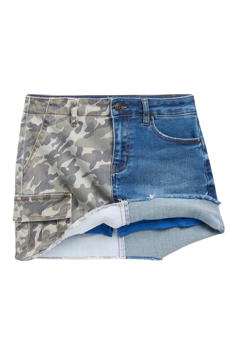 Kids' Colorblock Camo Print & Denim Skirt, Alternate, color, GREEN CAMO DENIM