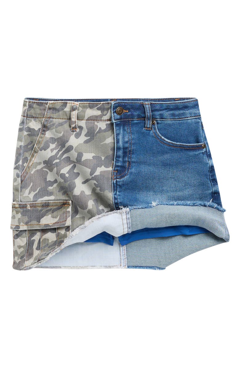 Tractr Kids' Colorblock Camo Print & Denim Skirt, Alternate, color, Green Camo Denim