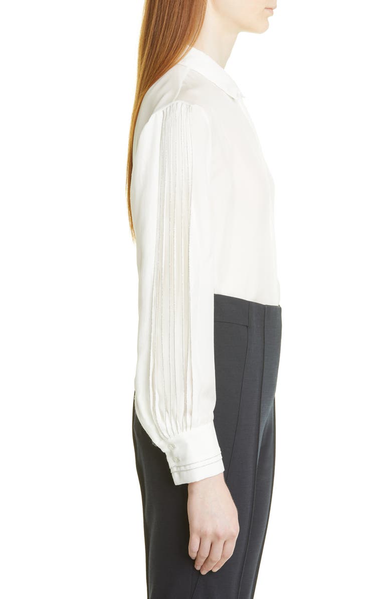 Fabiana Filippi Beaded Pleat Long Sleeve Button-Up Silk Shirt, Alternate, color,
