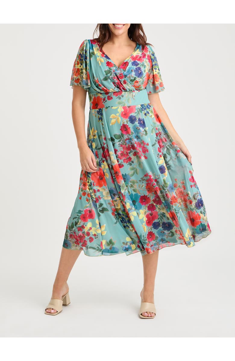 Scarlett & Jo Victoria Floral Angel Sleeve Midi Dress, Alternate, color, Soft Green Multi