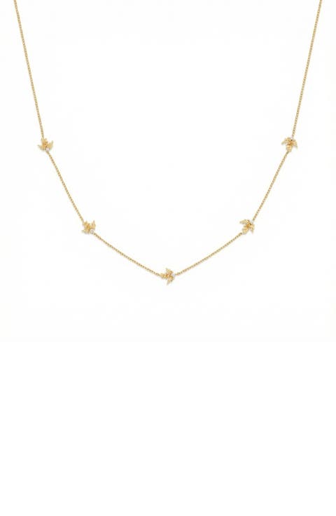 Cubic Zirconia Birthstone Flower Station Necklace