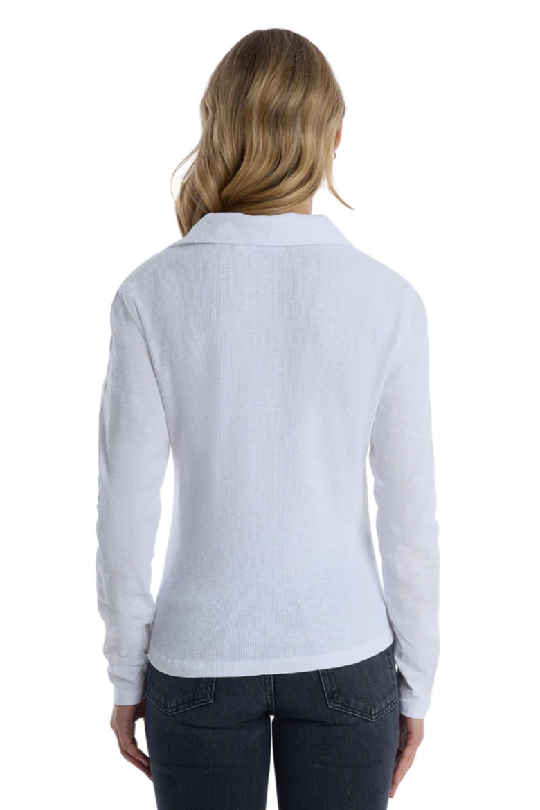 Scoop Neck Long Sleeve Polo Tee with Round Hem, Alternate, color, White