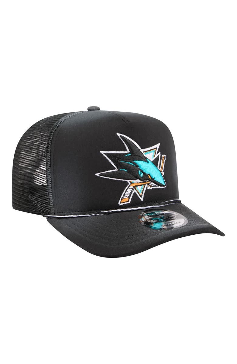 New Era Men's New Era Black San Jose Sharks Faded A-Frame 9FIFTY Trucker Snapback Hat, Alternate, color, Black