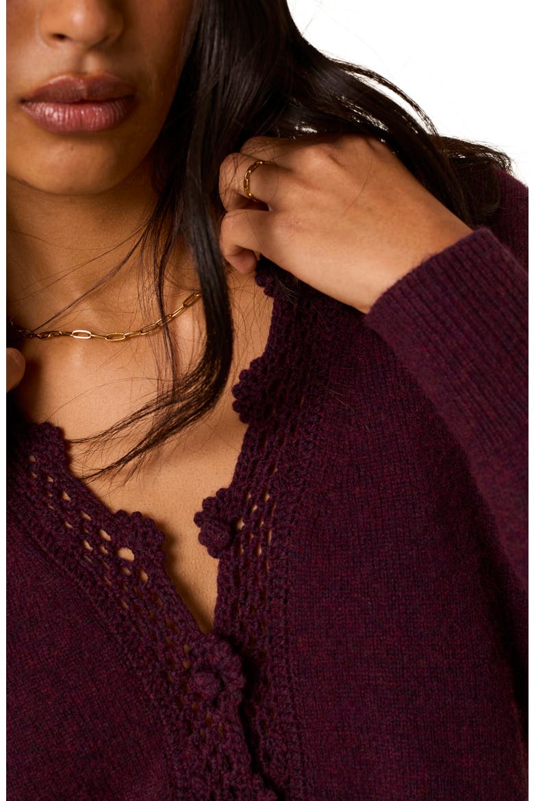 Crochet Trim Cardigan, Alternate, color, DARK RED