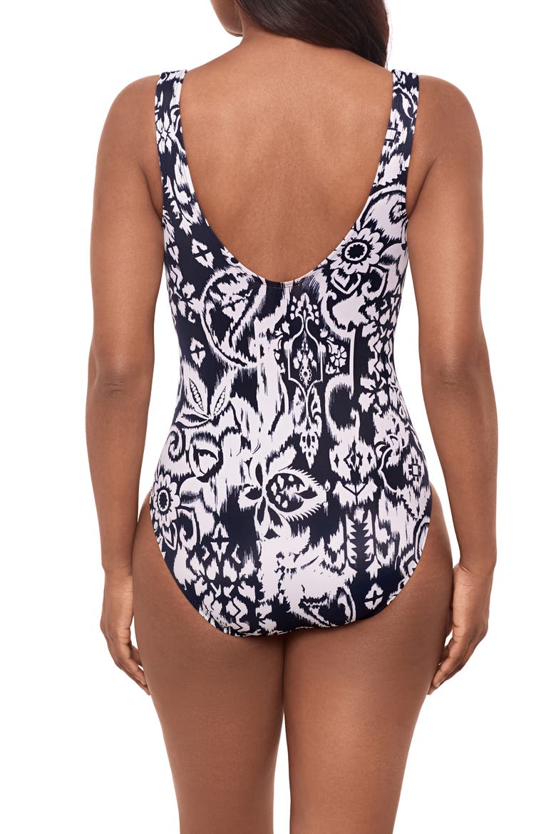 Talavera Escape Mixed Print One-Piece Swimsuit, Alternate, color, MIDNIGHT BLUE/ WHITE