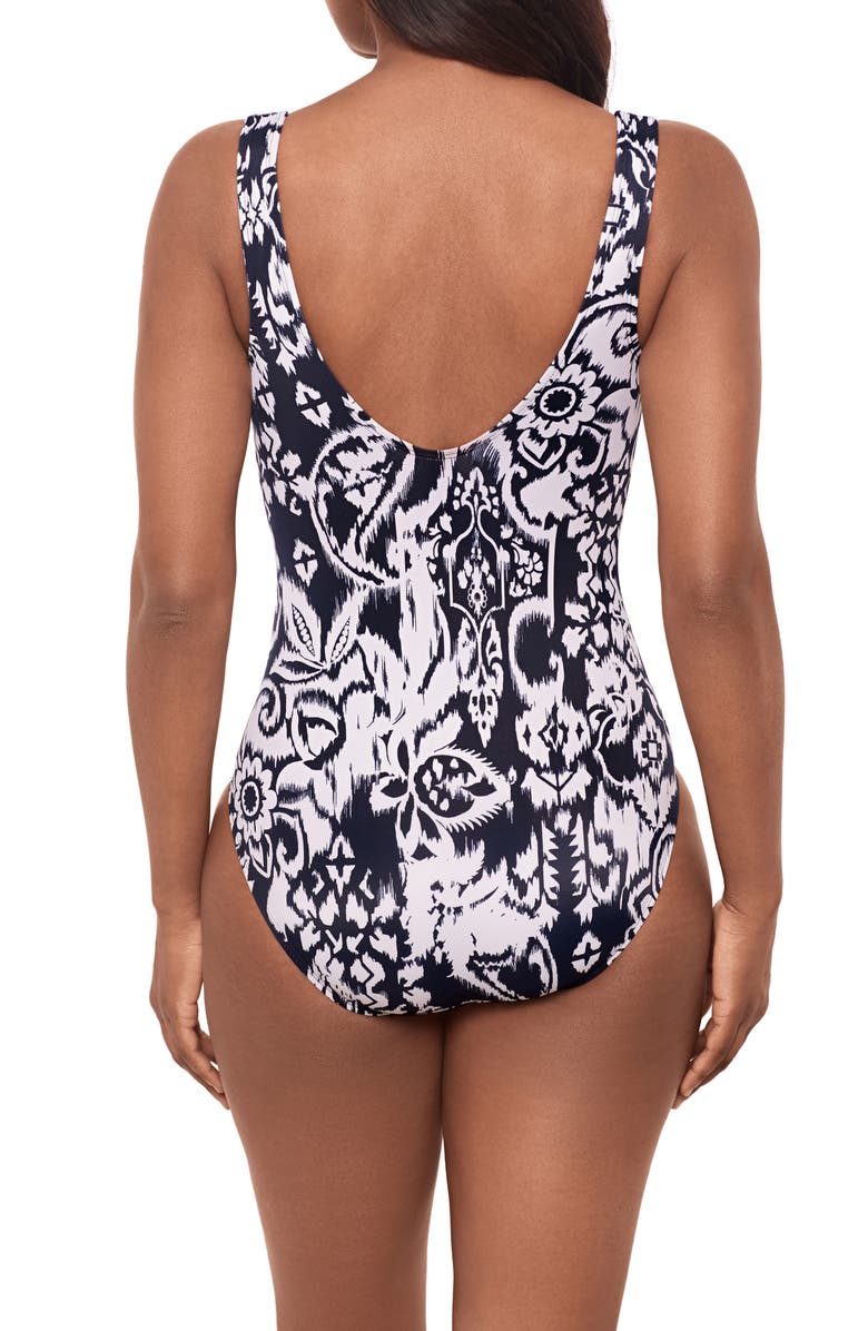 Miraclesuit<sup>®</sup> Talavera Escape Mixed Print One-Piece Swimsuit, Alternate, color, Midnight Blue/ White