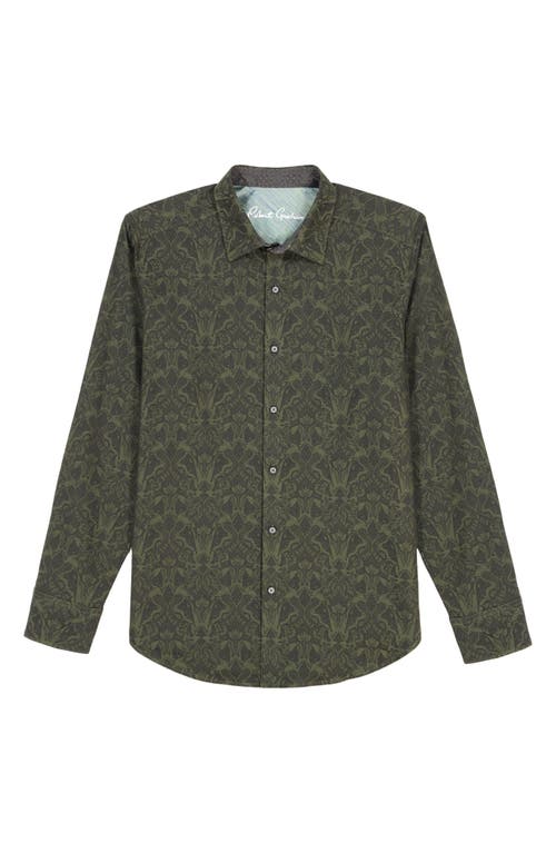 Robert Graham Highland Damask Pattern Stretch Cotton Button-up Shirt In Green