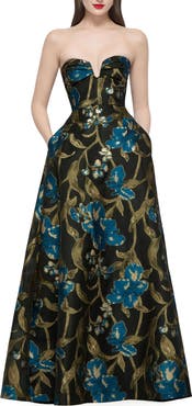 Dessy Collection Veronica Floral Print Strapless Gown