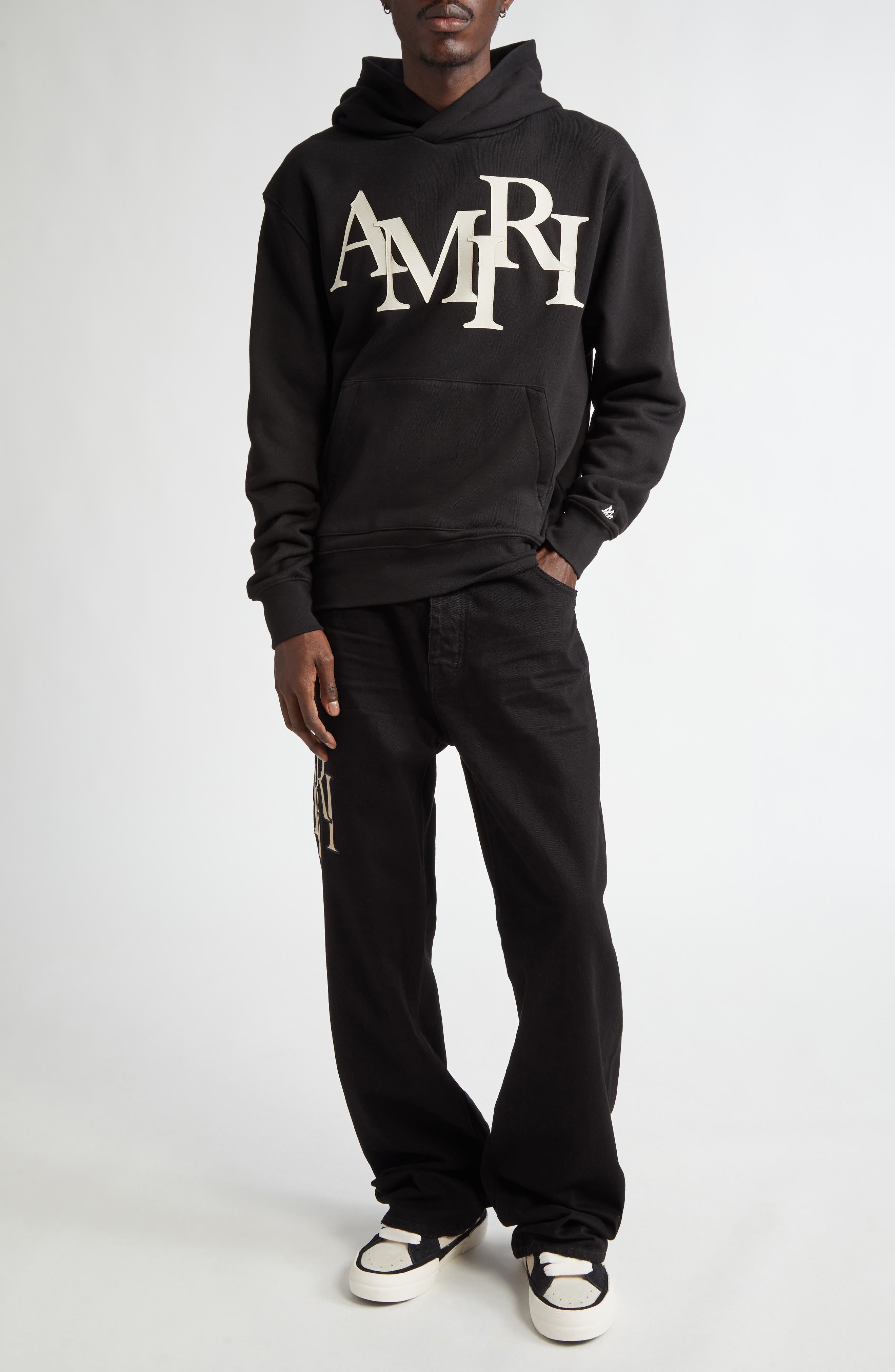 AMIRI Oversize Staggered Logo Pullover Hoodie (Men) | Nordstrom