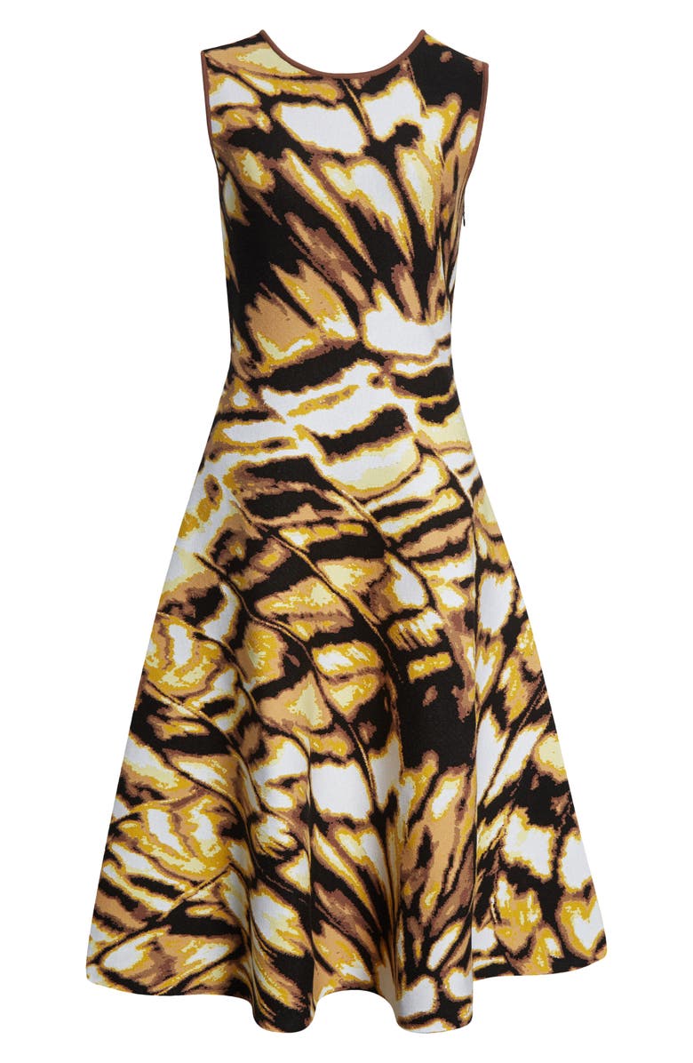 Oscar de la Renta Abstract Butterfly Jacquard Fit & Flare Dress, Alternate, color, Black/Yellow Multi
