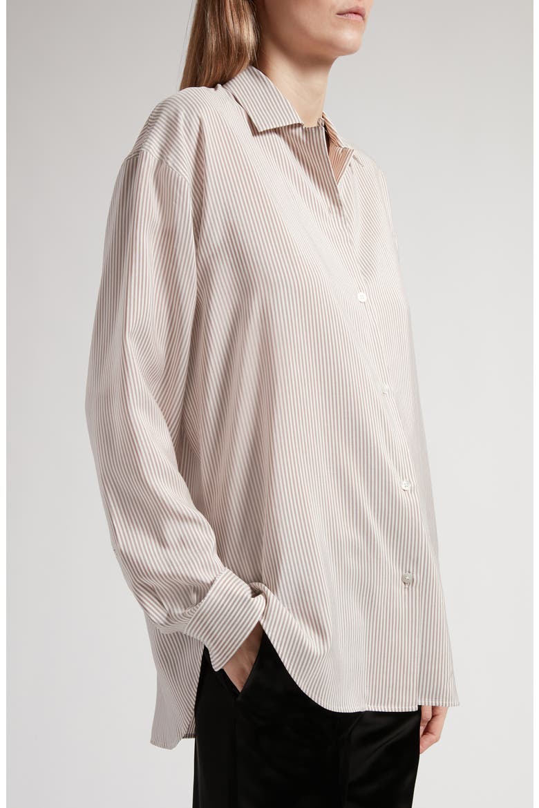 Valene Oversize Stripe Silk Button-Up Shirt, Alternate, color, IVORY/ BEIGE