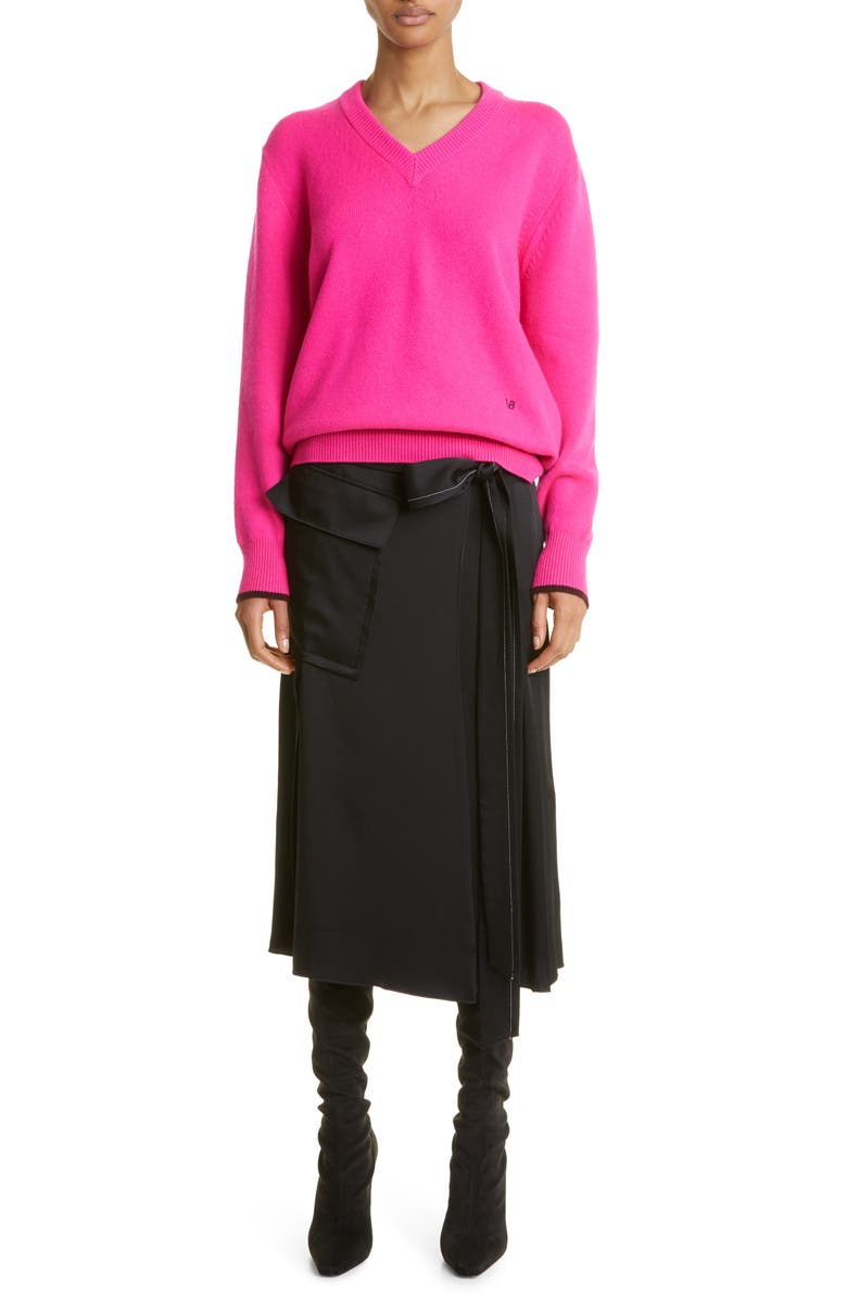 Victoria Beckham Tipped V-Neck Cashmere Sweater, Alternate, color, 