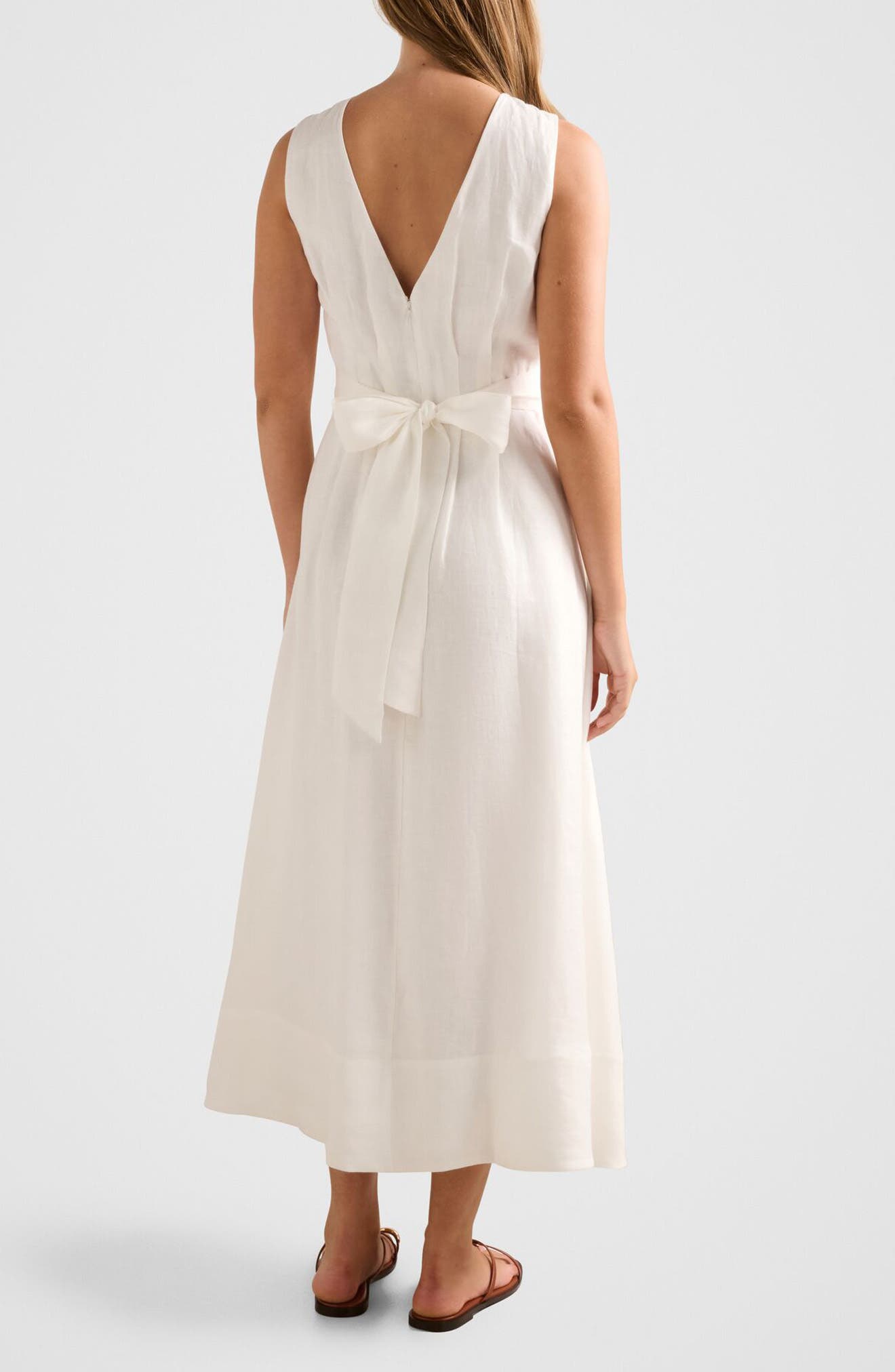 rosie linen wrap dress sleeveless sundress of cream-colored linen Linen Maxi Wrap Dress ROSIE: Sleeveless Fit & Flare Summer Dress
