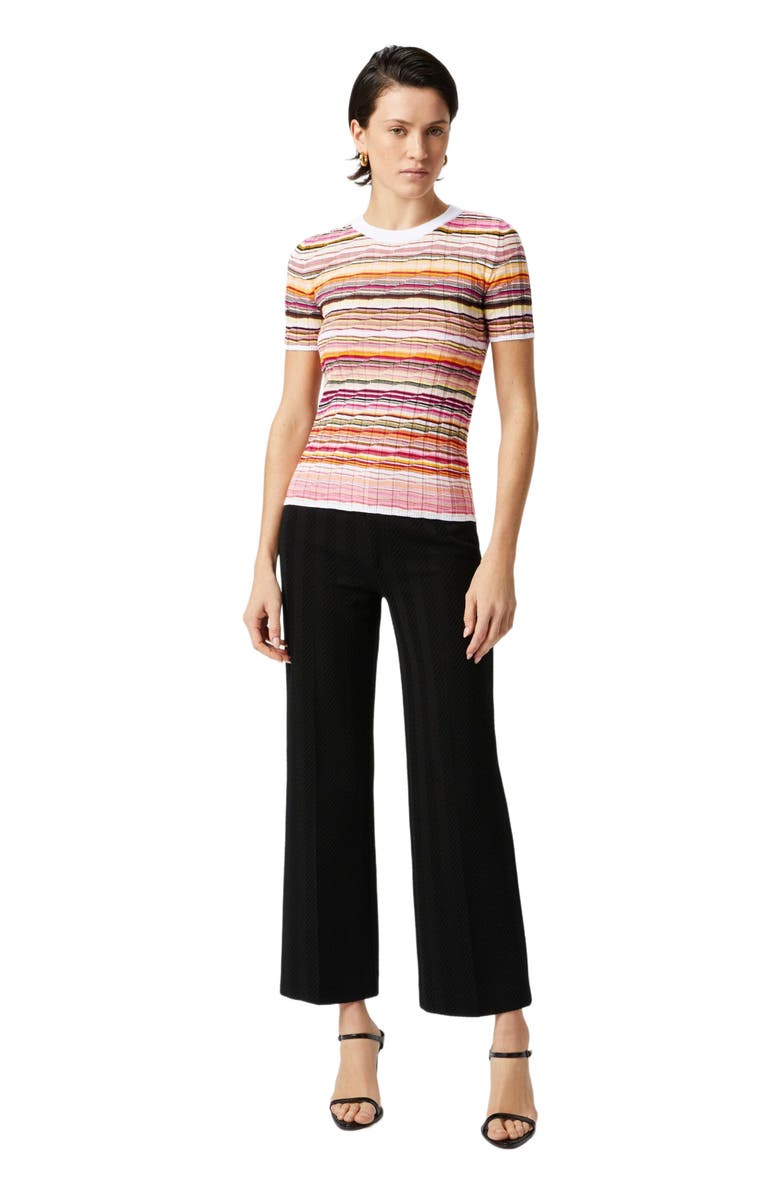 Missoni Striped Cotton And Viscose Ribbed Sweater With Three-quarter Sleeves, Main, color, Pink