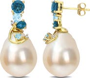 Julianna B. Pearl Blue Topaz & Diamond Drop Earrings