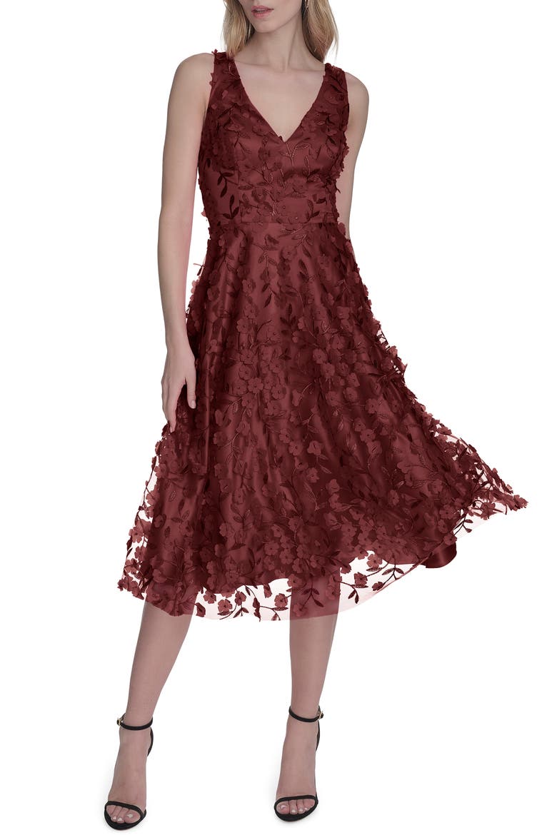 eliza j fit and flare dress Women's 3D Appliqué & Cocktail - Red sleeve offer graceful wear throughout the day Eliza J Petite Size Floral