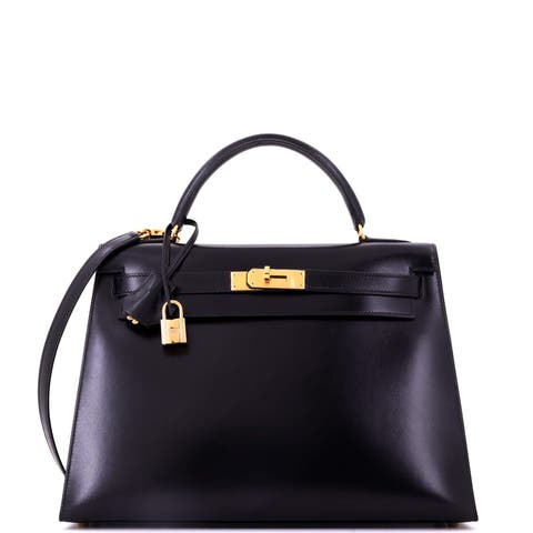 Kelly Handbag Black Box Calf with Gold Hardware 32