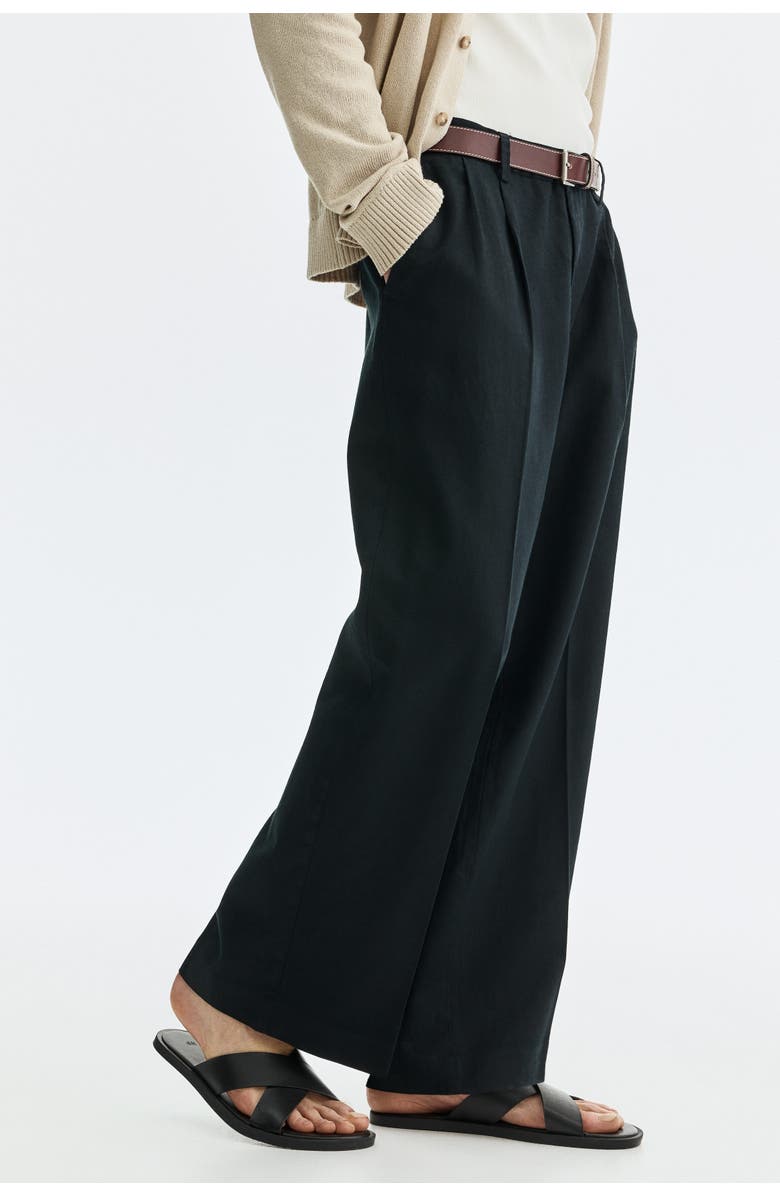 H&M Loose Fit Linen-blend Trousers, Alternate, color, Black