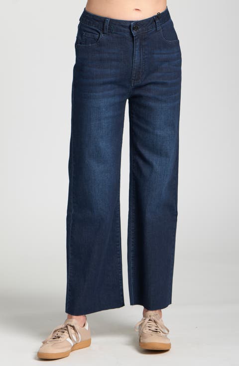 Crop Raw Hem Wide Leg Jeans