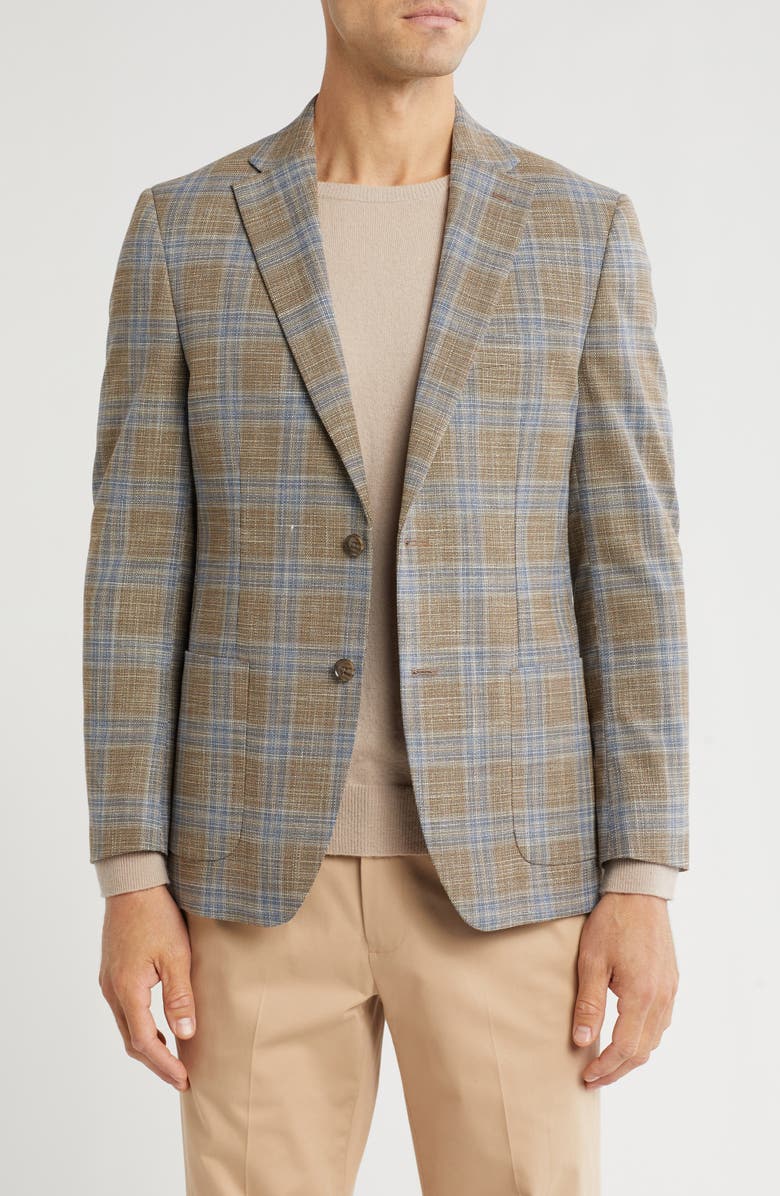 Tommy Hilfiger Recycled Polyester Blend Check Sports Coat, Main, color, Tan/ Blue