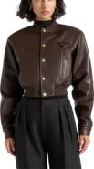 Manière De Voir Zina Leather Wide Shoulder Bomber Jacket