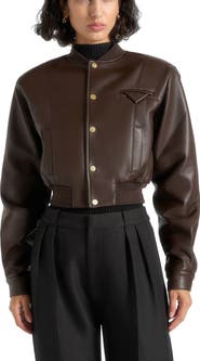 Manière De Voir Zina Leather Wide Shoulder Bomber Jacket