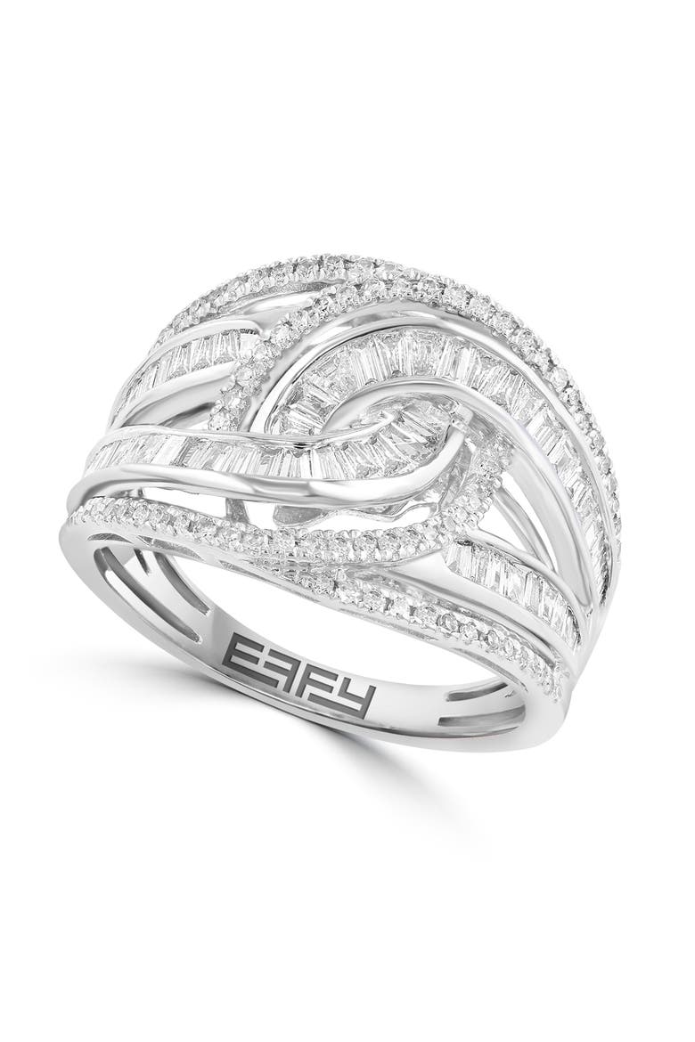 Twisted Baguette Diamond Crossover Ring in White Gold, Main, color, Hematite and FW Blush Pearl