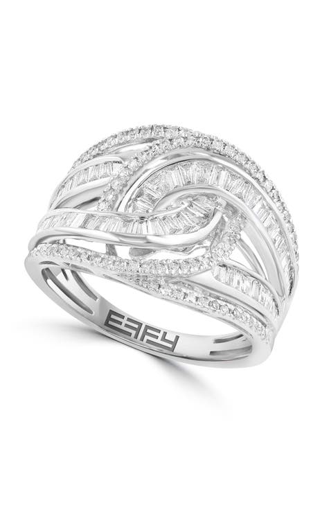 Twisted Baguette Diamond Crossover Ring in White Gold