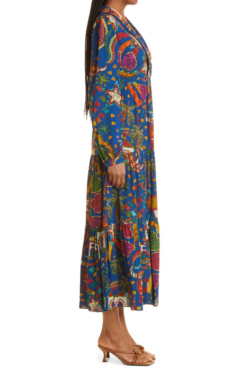 FARM Rio Folk Party Long Sleeve Maxi Dress, Alternate, color, 