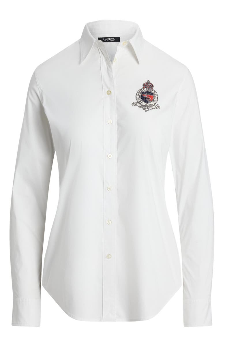 Lauren Ralph Lauren Beaded Logo Button-Up Shirt, Alternate, color, White