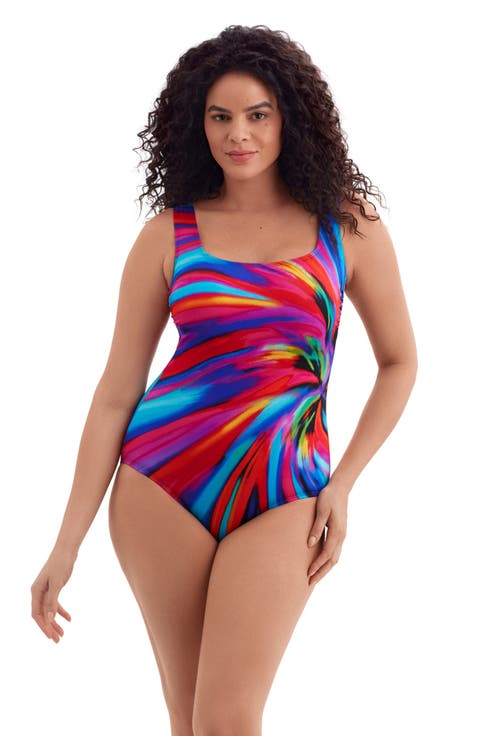 Panel Scoopneck Tank Long Torso One-Piece Swimsuit