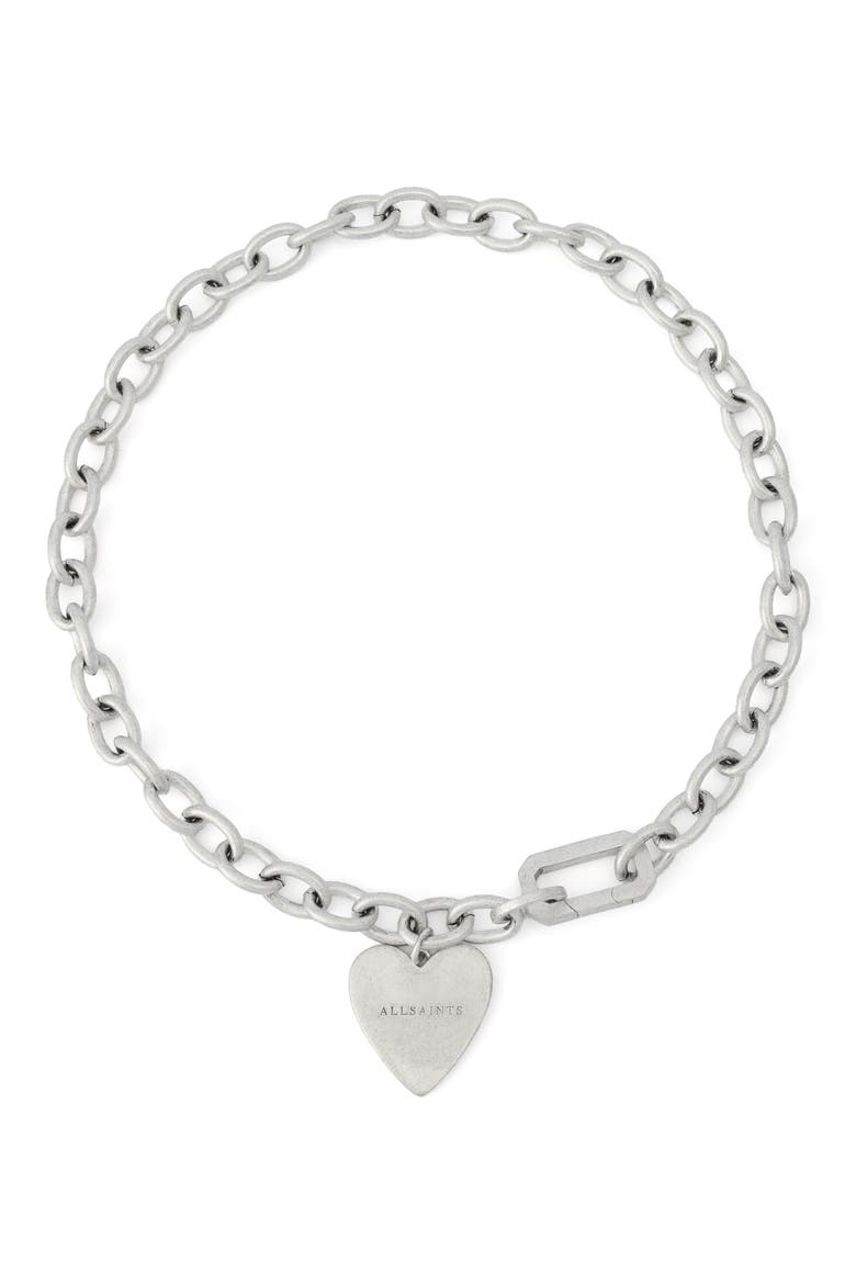 Heart Charm Chain Link Necklace, Main, color, WARM SILVER