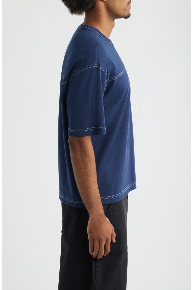 Contrast Coverstitch Cotton Jersey T-Shirt, Alternate, color, NAVY IRIS