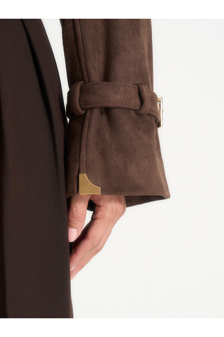 Poppy Belted Cropped Suede Trench Jacket, Alternate, color, Brown