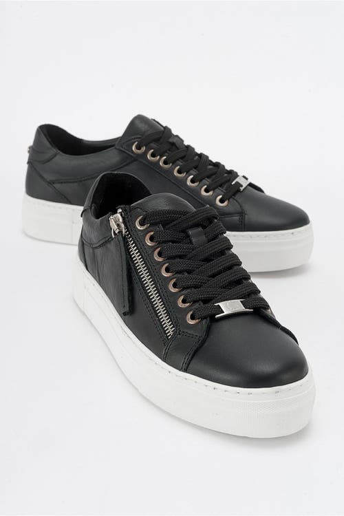 Forever & Always Shoes Beryl Leather Zip Sneaker In Black Leather