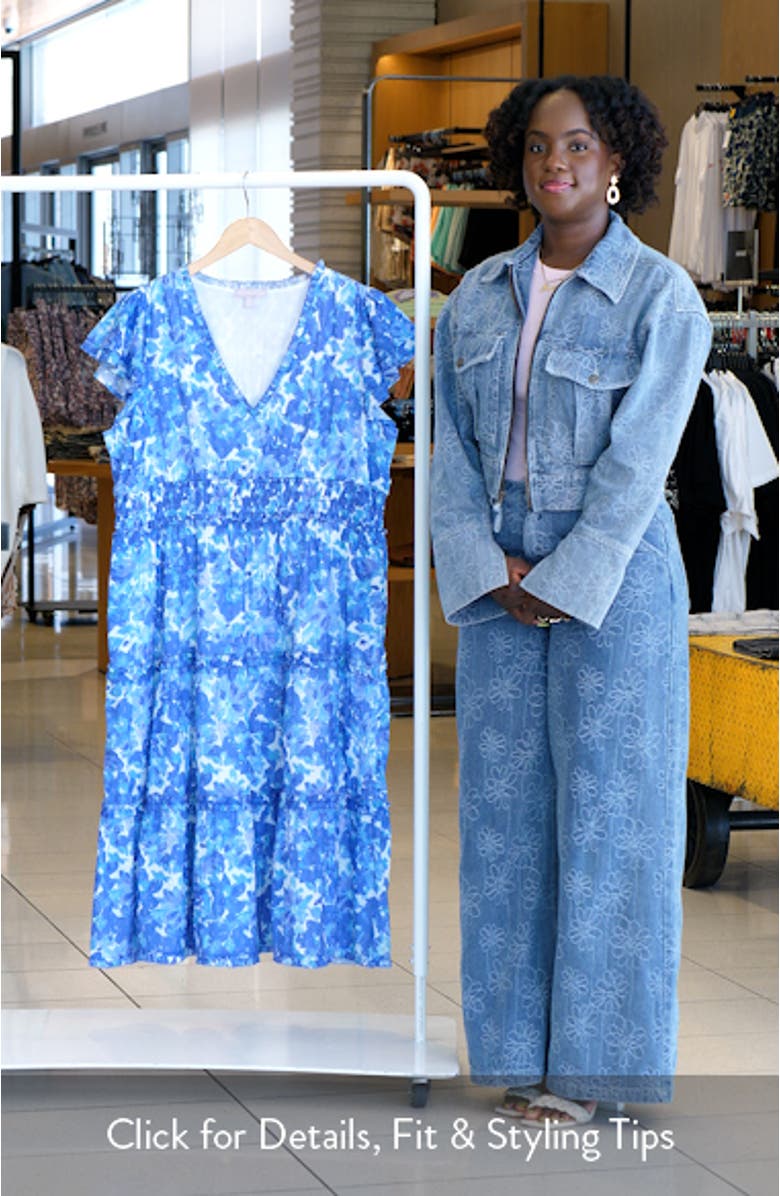 Flutter Sleeve Clip Dot Tiered Midi Dress, sales video thumbnail