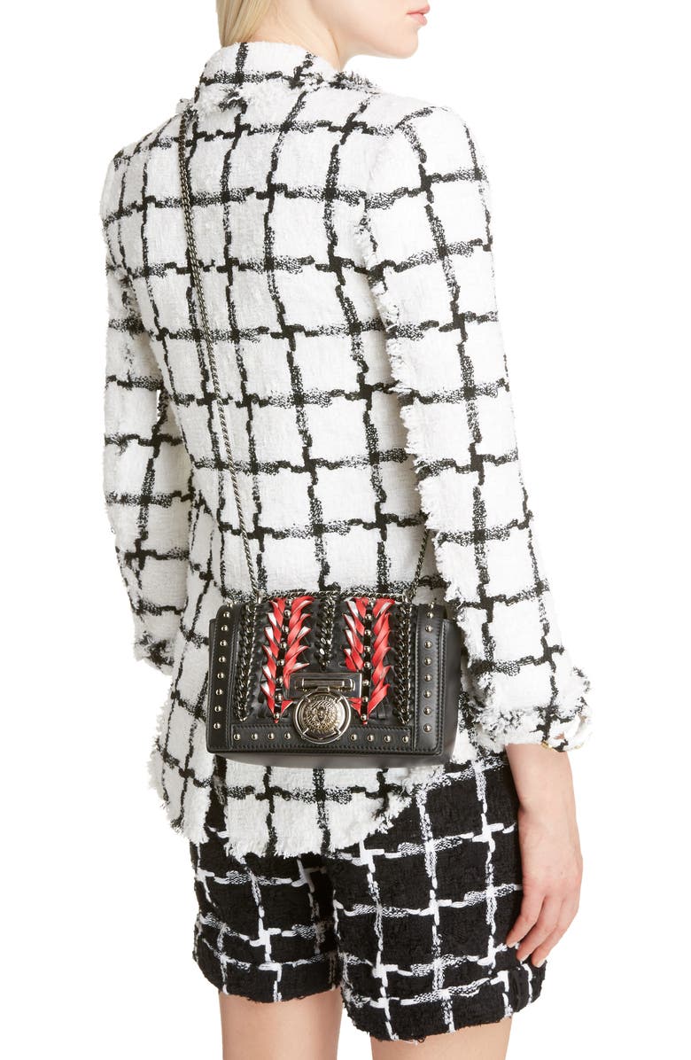 Balmain Baby Box Woven Leather Shoulder Bag, Alternate, color,