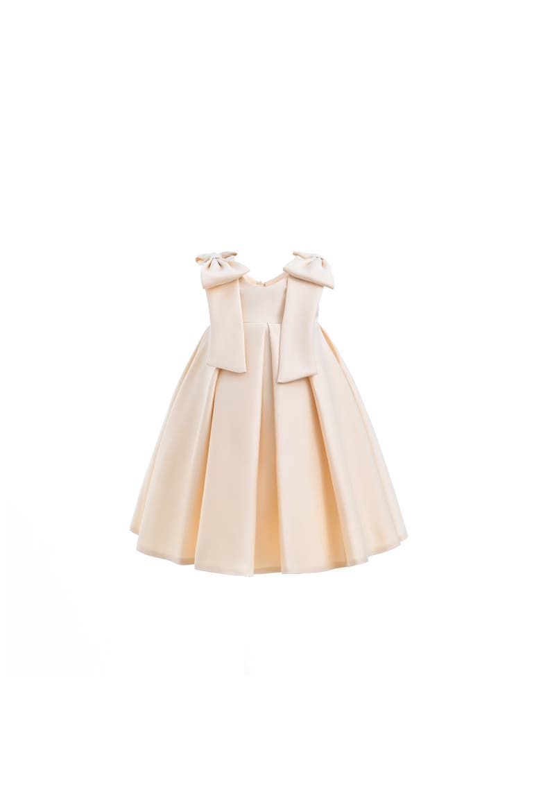 Palermo Satin Bow Pleated Dress, Main, color, Champagne